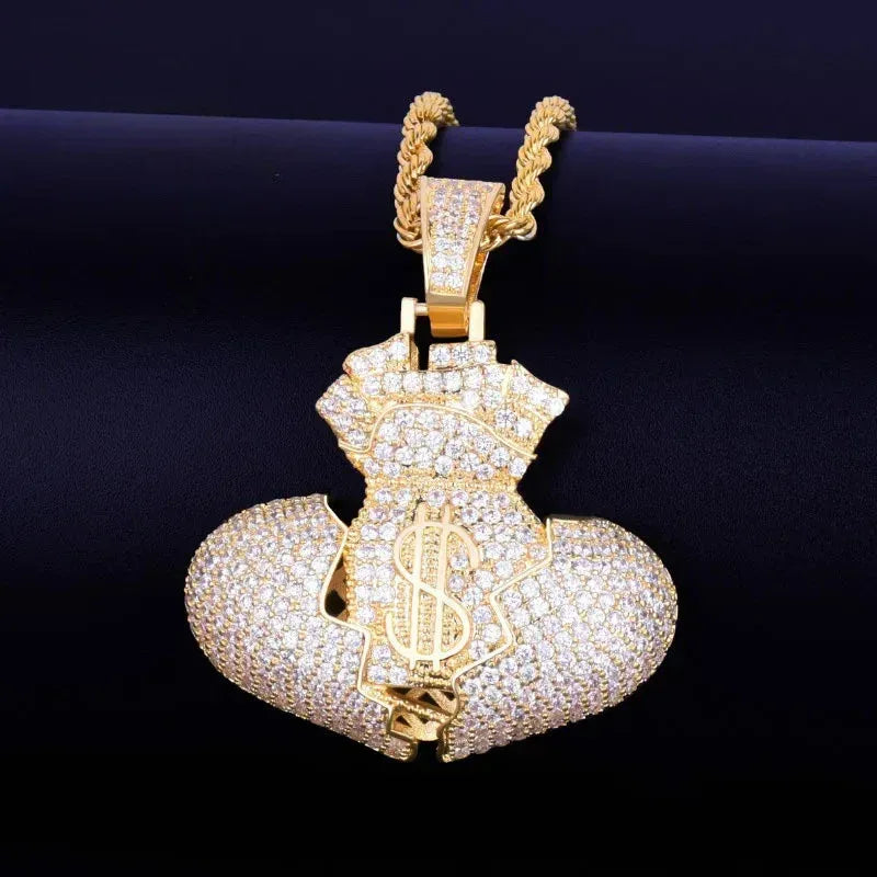 Men's Love Currency Necklace | Premium Copper CZ Dollar Sign Jewelry Caratix - CaratixJewelry